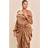 PrettyLittleThing Satin Off The Shoulder Draped Skirt Midi Dress - Brown