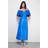 Warehouse Satin Twill Notch Front Bardot Midi Dress - Cobalt
