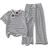 Shein Young Girl Casual Textured Stripe T-shirt Flared Pants Set - Summer
