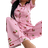Shein Dream Adore Cherry Striped Printed Lapel Short Sleeve Pajama Set For Women - Pink