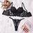 Shein Elegant Black Lace Three-Piece Lingerie Set With Sheer Floral