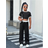 Shein Tween Girl Knit Contrast Trim Round Neck Short Sleeve Sports Set