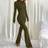 Shein Women Casual Military Green Long Sleeve Top Flare Pants Set