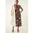 Roman Floral Print Flutter Sleeve Midi Dress - Chocolate