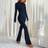 Shein Women Casual Long Sleeve Top Flared Pants Set - Navy Blue