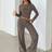 Shein Aloruh Women&#39;s Casual Homewear Pajama Set, Includes Striped Crew Neck Long Sleeve Tee And Loose Striped Straight Leg Pants, Suitable For Daily Wear, Sports