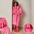 OHS Piped Edge Dressing Gown Flannel Fleece Bathrobe - Pink/Red