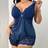 Shein Plus Size Lace Patchwork Elastic Knit Sexy Backless Camisole Shorts - Navy