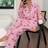 Shein Dream Adore Pink Striped Cherry Print Lapel Long Sleeve Pajama Set - Pink