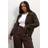 Yours Bomber Knitted Collared Bomber Cardigan - Brown