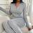 Shein Casual Ribbed Brushed V-Neck Button Down Long Sleeve Loungewear Set