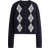 H&M Jacquard Knit Cardigan - Navy Blue/Argyle Pattern