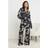 PixieGirl Petite Black Soft Touch Leopard Pyjama Set - Black