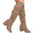 Shein Shuzia Women's Almond Toe High Block Heel Knee High Faux Suede Boots - Khaki