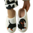 Shein Plush Dachshund Embroidered Thick Sole Checkered Furry Indoor Slippers - Black/White