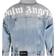 Palm Angels Logo Over Button-up Denim Jacket Light Blue