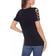 White Mark Keyhole Neck Cutout Short Sleeve Top - Black