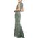Mac Duggal Cap Sleeve Sequined High Slit Gown - Forest Green