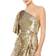 Mac Duggal One-Shoulder Bell Sleeve Sequin Gown - Gold