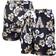 Wes & Willy Black Knights Floral Volley Logo Swim Trunks - Black Army