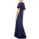 Mac Duggal Floral Applique Flutter Sleeve Gown - Midnight