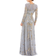 Mac Duggal Long Sleeve Embellished Illusion Evening Gown - Platinum/Gold