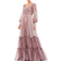 Mac Duggal Long Sleeve Satin & Chiffon Tiered Gown - Mocha