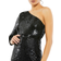 Mac Duggal Sequined One Sleeve High Slit Gown - Black