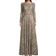 Mac Duggal Beaded Long-Sleeve A-Line Gown - Mocha