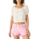 Lucky Brand Bubble Hem Crop Top - Cream Multi