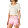 Lucky Brand Bubble Hem Crop Top - Cream Multi