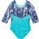 Rainbeau Moves Girl's Seismic Waves 3/4 Sleeve Mesh Leotard - Aqua/Turquoise (RB6833G)