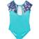 Rainbeau Moves Girl's Seismic Waves Stripe Short Sleeve Mesh Leotard - Aqua/Turquoise (RB6835G)