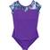 Rainbeau Moves Girl's Seismic Waves Stripe Short Sleeve Mesh Leotard - Purple (RB6835G)