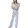 White Mark Short Sleeve Pants Tropical 2-Piece Pajama Set - White/Blue