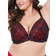 Oola Tonal Lace Padded Plunge Bra - Red/Black