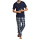 Schiesser Mix & Relax Long Woven Lounge Pants - Dark Blue Patterned