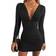 Gobles Women's Sexy Long Sleeve V Neck Ruched Bodycon Mini Party Cocktail Dress