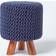 Homescapes Pouf Tressé En Tricot Et Pieds En Bois - Bleu Marine Repose-pied