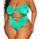 PrettyLittleThing Plus Hammered Trim Bikini Bottoms - Green