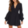 PrettyLittleThing Button Front Fitted Puff Sleeve Skater Dress - Black