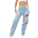 PrettyLittleThing Open Knee Boyfriend Jeans - Light Blue Wash