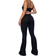 PrettyLittleThing Rib Strappy Square Neck Flared Jumpsuit - Black