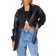 PrettyLittleThing Oversized Belted Hem Cropped Biker Jacket - Black