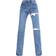 PrettyLittleThing Ripped Split Hem Jeans - Mid Blue Wash