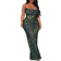 PrettyLittleThing Printed Plisse Cowl Neck Maxi Dress Plus Size - Khaki