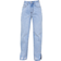 PrettyLittleThing Petite Ripped Split Hem Straight Leg Jeans - Light Blue Wash