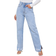 PrettyLittleThing Petite Ripped Split Hem Straight Leg Jeans - Light Blue Wash