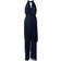 Adrianna Papell Metallic Crinkle Mesh Halter Jumpsuit - Navy Night