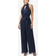 Adrianna Papell Metallic Crinkle Mesh Halter Jumpsuit - Navy Night